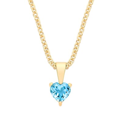 9 kt Gelbgold natürlicher Blautopas Herz Solitär Anhänger + 18'' Kette Dezember
