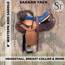 8" Western Leather Youth Kids Horse Pony Saddle Tack Set Floral Tooled Free Ship