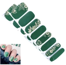 Jaysea Arts Nail Strips - Color Green Gold Foliage Street Nails Polish Art, B4G1