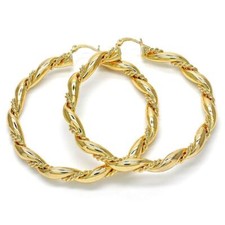 Women's Large Real Gold Plated Round Hoop Earrings 14k Gold Layered 70mm 5mm 