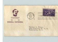 # 855 BASEBALL Centennial, First Day of Issue pix Abner Doubleday, canc. Coopers