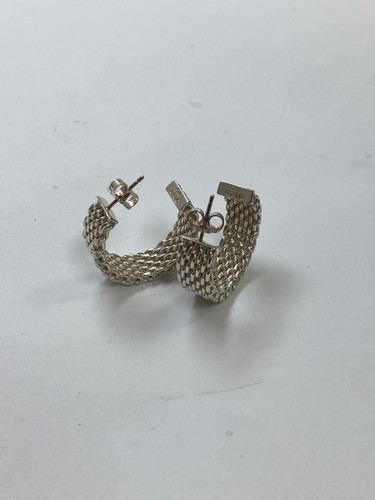 Tiffany & Co. Sterling Silver Somerset Mesh Hoop Earrings PRELOVED! B101