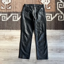 Vintage Real Leather Black Biker Moto Pants Size W 30 L 30