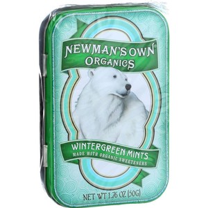 Newman's own organics Organic wintergreen mints Organic sugar, Organic corn syrup, gum arabic, Natural flavor. (757645016308)