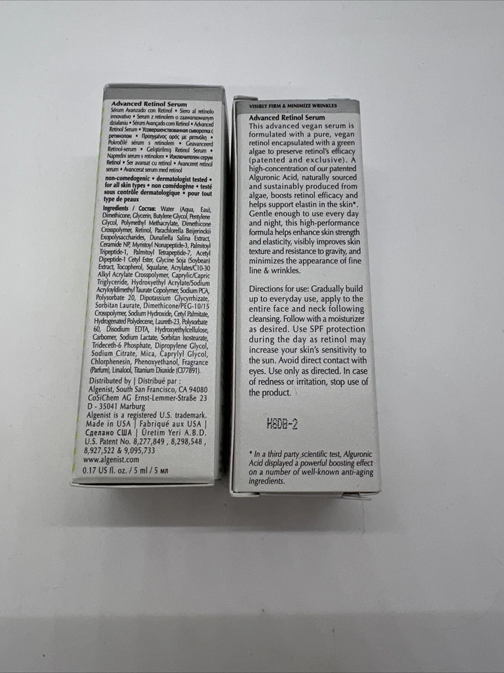 2 X Algenist Elevate 高级视黄醇精华 0.17 液量盎司/5 毫升全新带盒 — 第 2/2 张图片