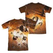 Battlestar Galactica Dog Fight Sublimation Two Sided Print T-Shirt NEW UNWORN