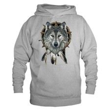 Wolf Dreamcatcher Tribal Native American Feather Pullover Hoodie