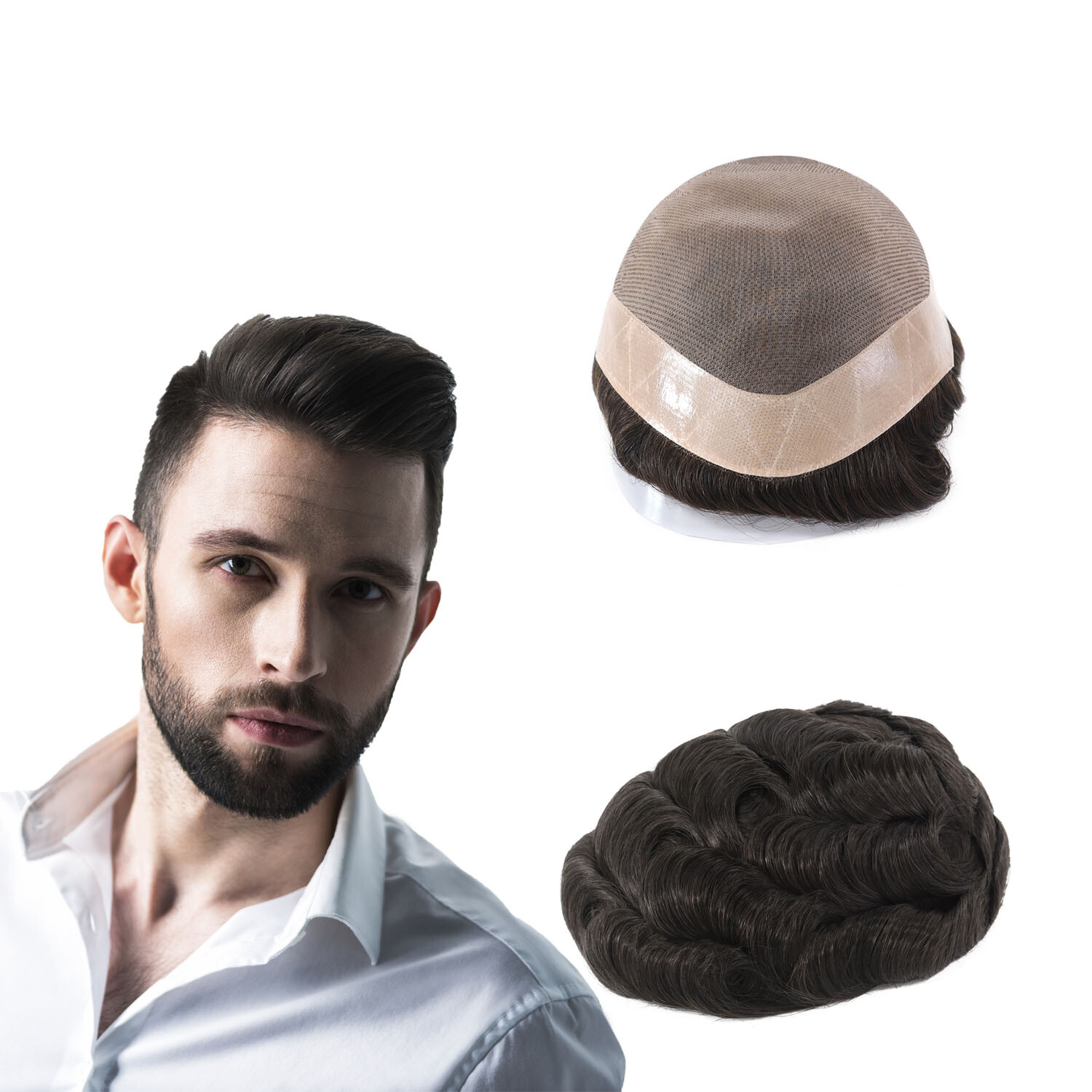 Mens Toupee Human Hair Replacement System Hairpiece Fine Mono Poly Skin Gent 5''