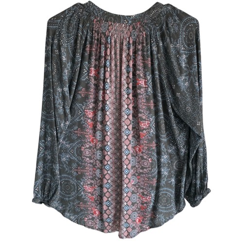 Mason & Belle Boho Peasant Blouse Tassel Tie Womens M Mixed Print Long Sleeve - Picture 2 of 11