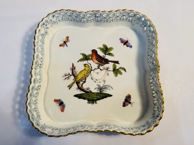 Vintage Herend Rothschild Bird  7  Open Work Gallery Tray Dish Perfect