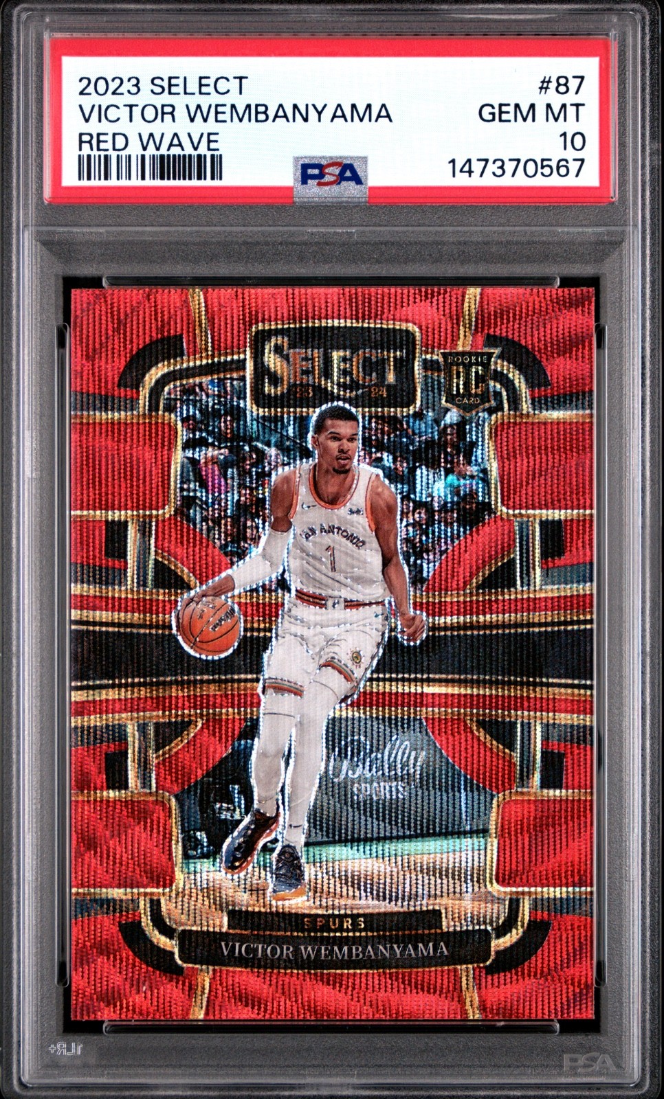 PSA 10 2023 Panini Select Victor Wembanyama Concourse Red Wave Prizm RC POP/75🦄