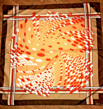 Patricia Dumont Scarf Vtg 60s Mod Paris Poly Twill Orange Brown White Sienna