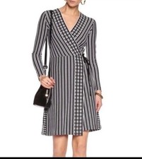 Tory Burch Wrap Dress XS Long Sleeve Viscose Knit Belted Black Quiet Luxury