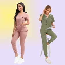 Unisex Stretch Jogger Scrub Set - Medical Uniform Top Pants