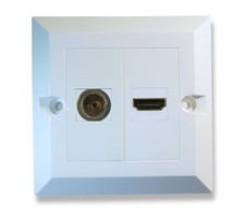 HDMI and TV Aerial Wall Plate - Quick Connect No Soldering - White