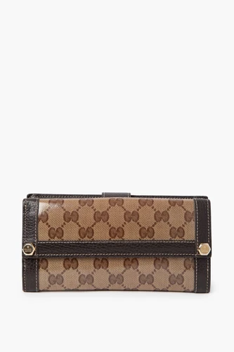 Portefeuille long Gucci marron GG Supreme