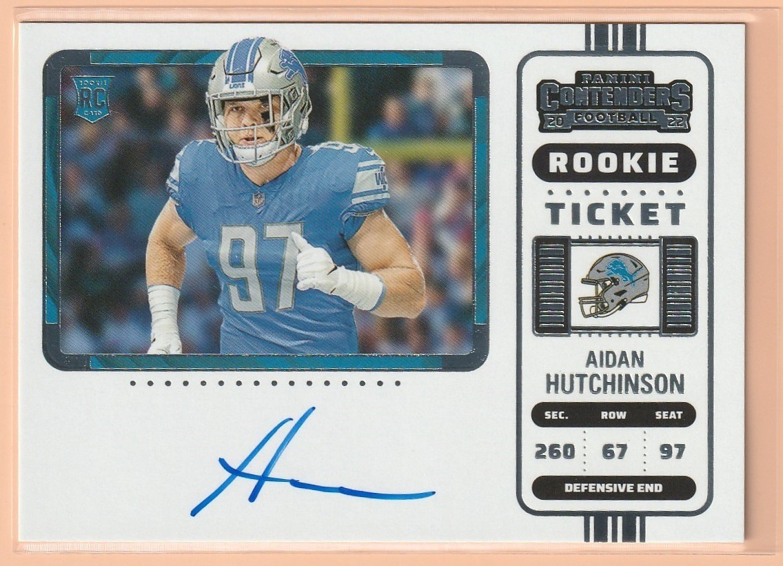 AIDAN HUTCHINSON 2022 CONTENDERS ROOKIE TICKET VARIATION ON CARD AUTO LIONS