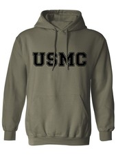 "USMC" Marine Corps Hooded Sweatshirt in Military Green - Adult Small to 5XL