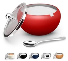 Stainless Steel Sugar Bowl with Lid and Spoon, Serving Dish, Clear Matte Rose