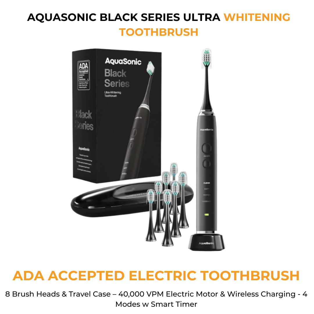 Aquasonic Black Series Electric Toothbrush ADA Accepted 40K VPM Case 8 Heads