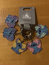 Disney Parks Stitch Heart Keychain Set of 5 Bundle NEW