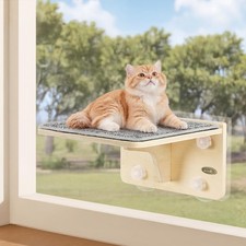 2-in-1 Cat Window Perch  Wall Shelves - Sturdy Solid Wood Frame, 4 Large Rot...