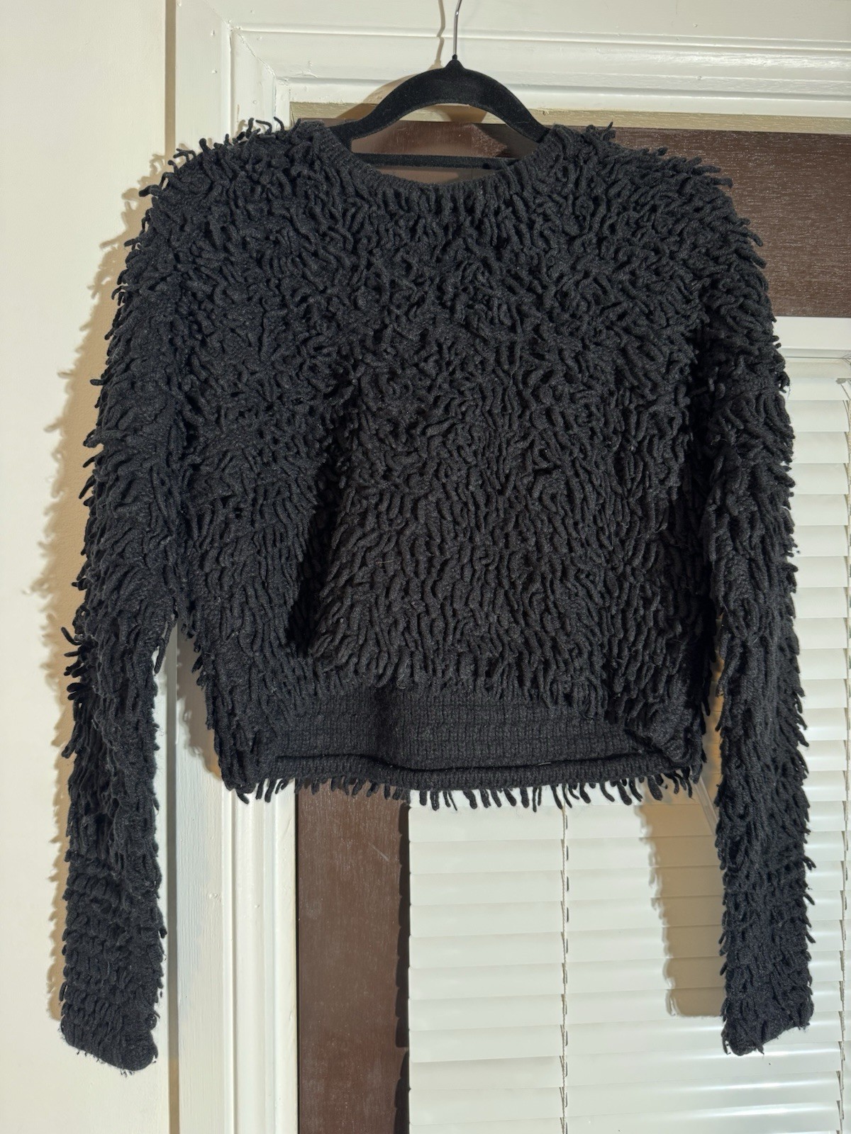 HELMUT LANG Black Longsleeve Wool Blend Shaggy Jumper Pullover Size Small Petite