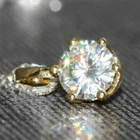 Solitaire Pendent Simulated Diamond 3Ct 14k Yellow Gold Finish 18" Free chain