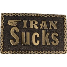 New Iran Sucks Funny Joke Oil Oilfield War Vet 1970s NOS Vintage Belt Buckle