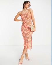 Asos Orange Floral Midi Dress in size 14