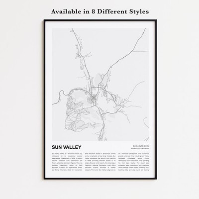 Sun Valley City Map Print, Idaho Travel Poster, Modern Map, Wall Decor Art
