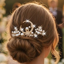 3 PCS Rhinestone Bridal Hair Pins Gold Pearl Wedding Accessories Star Piece