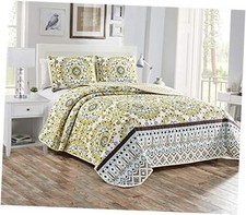 3pc Full/Queen Quilted Bedspread Set Floral Bedding Quilted Bedspread Set