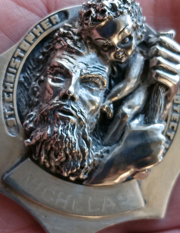WILLIAM RUSER ANTIQUE STERLING SILVER SAINT CHRISTOPHER CAR /BOAT BADGE RARE. 