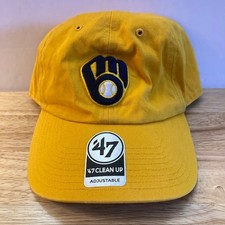  NWT MILWAUKEE BREWERS '47 Brand "Clean Up" Gold/Blue MLB Adjustable Hat OSFM 