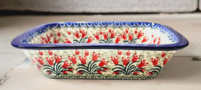 Ceramika Artystyczna Boleslawiec Hand Made Painted  Rectangle Tulip Dish Poland