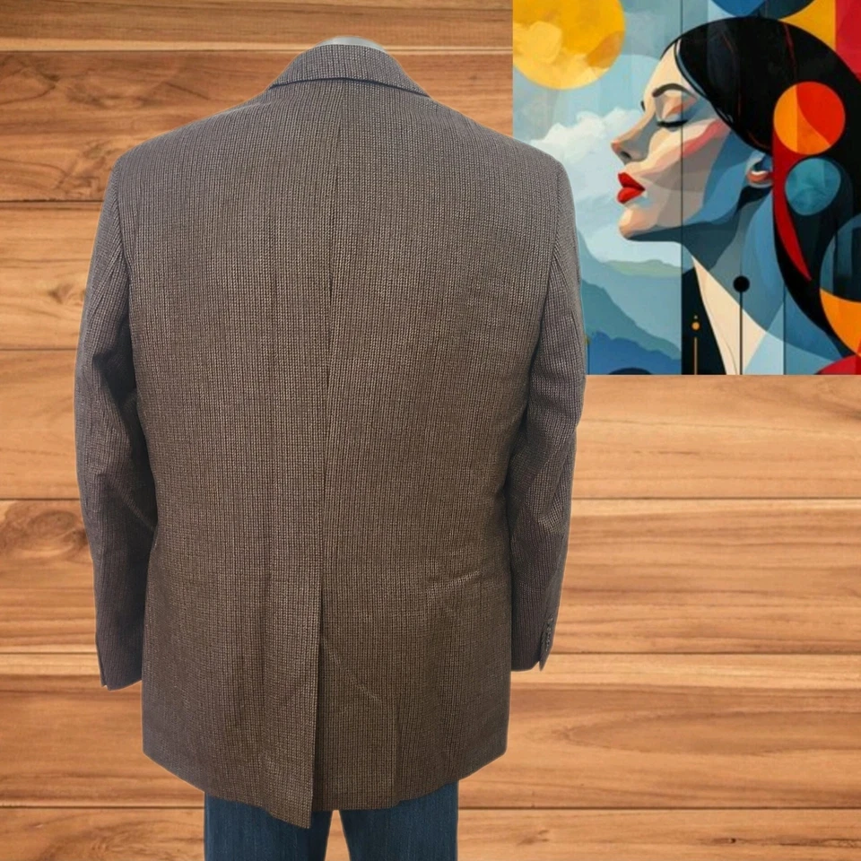 Chaps 100% Wool Dark Brown Houndstooth Check Blazer Sport Jacket Mens 42R - Image 2 of 4