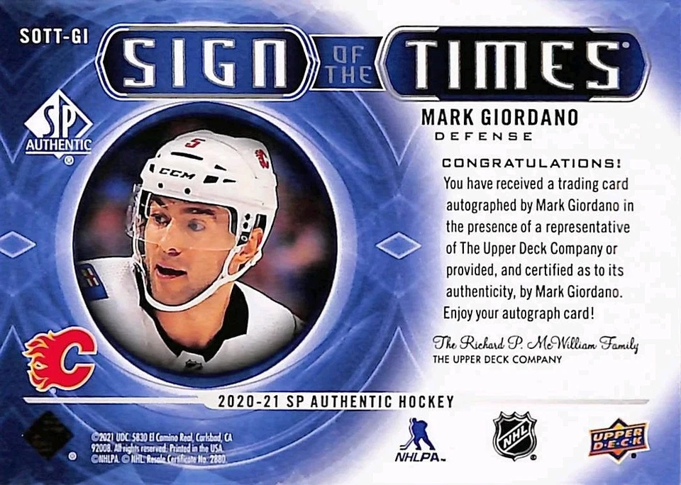 2020-21 SP Authentic Sign Of The Times Mark Giordano Auto #SOTT-GI Auto - Image 4 of 4