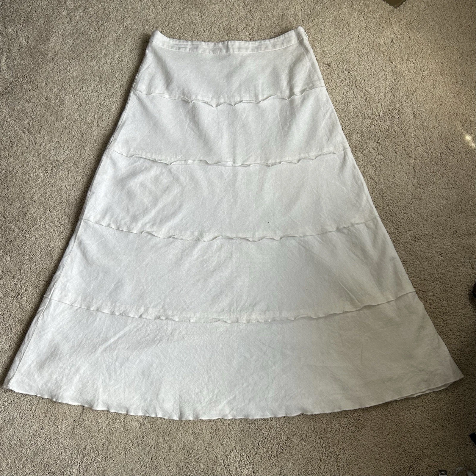 DRESSBARN Effortless & Timeless Tiered White Linen-Blend Midi Skirt Size 8