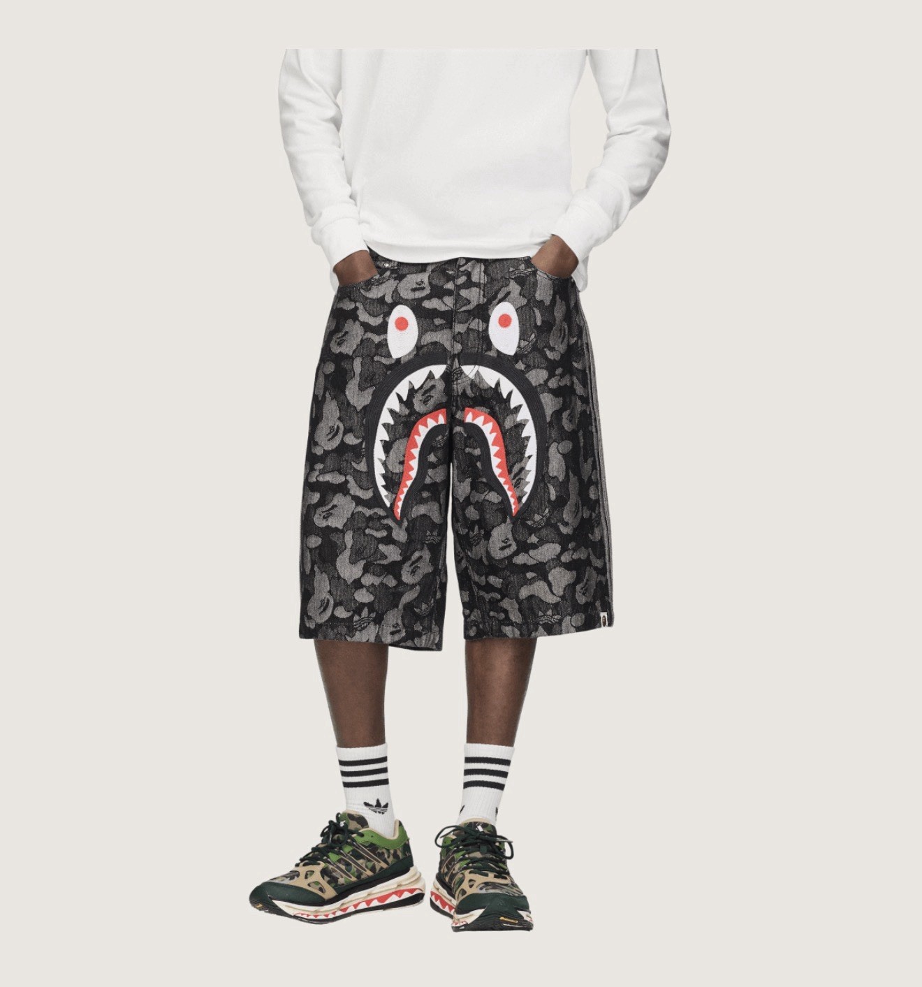 Adidas Originals X Bape Shark Denim Jorts Bape Men’s Size XL thumbnail 2