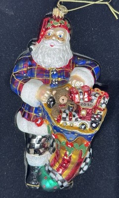 Mackenzie-Childs Holly Santa Glass Courtly Check Ornament 2010 Poland w/ Box 7 