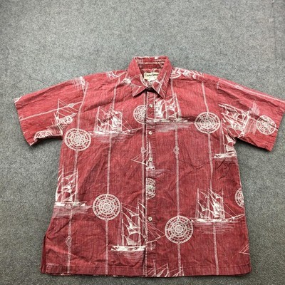 Cooke Street Honolulu Shirt Mens Large Red Hawaiian Aloha Sailboat Nautical