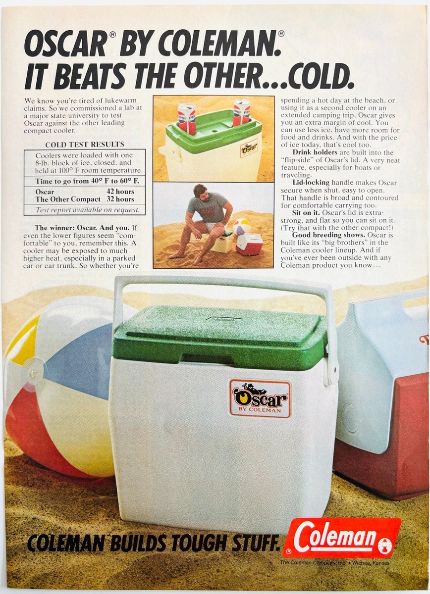 1980 Coleman Oscar Cooler Advertisement Camping Outdoors Vintage