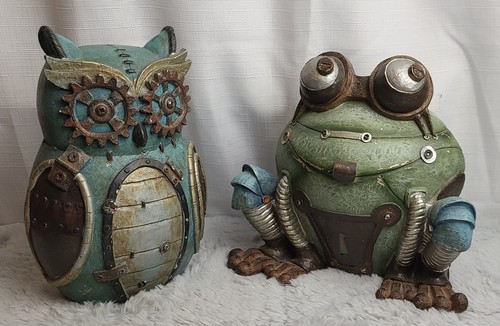 Steam Punk Resin Yard Art Frog And Owl, The Spring Shop, Urban Jungle