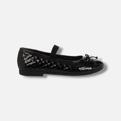 Geox Girl's Black Plie High-Shine Ballerina Pumps Kid's Shoes Size 28