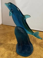 1996 WYLAND 9 Inch Blue Lucite Dolphin, Lucite Art,