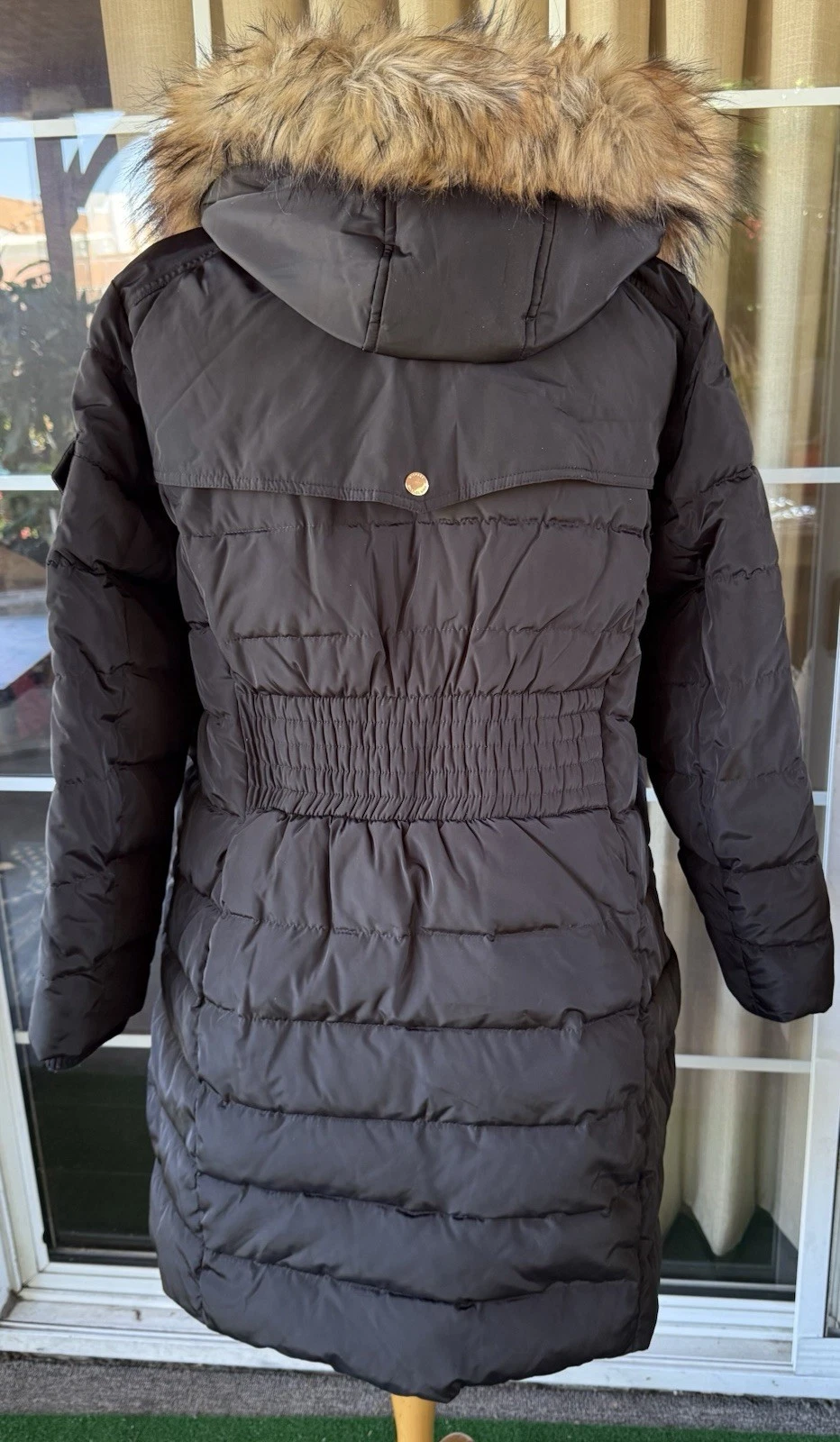 Giacca cappotto piumino nero bordo pelliccia sintetica Michael Kors XL NUOVO CON ETICHETTE $220