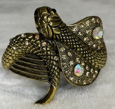 Gold Tone Multi Rhinestones Encrusted Colorful Snake Cuff Bracelet Cobra Serpent