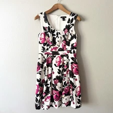 WHBM Cotton Purple Floral Sleeveless Fit n Flare Garden Dress women's size 12