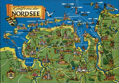 NORDSEE Region rd. um Jever Map Landkarte Postkarte Ansichtskarte ungelaufen